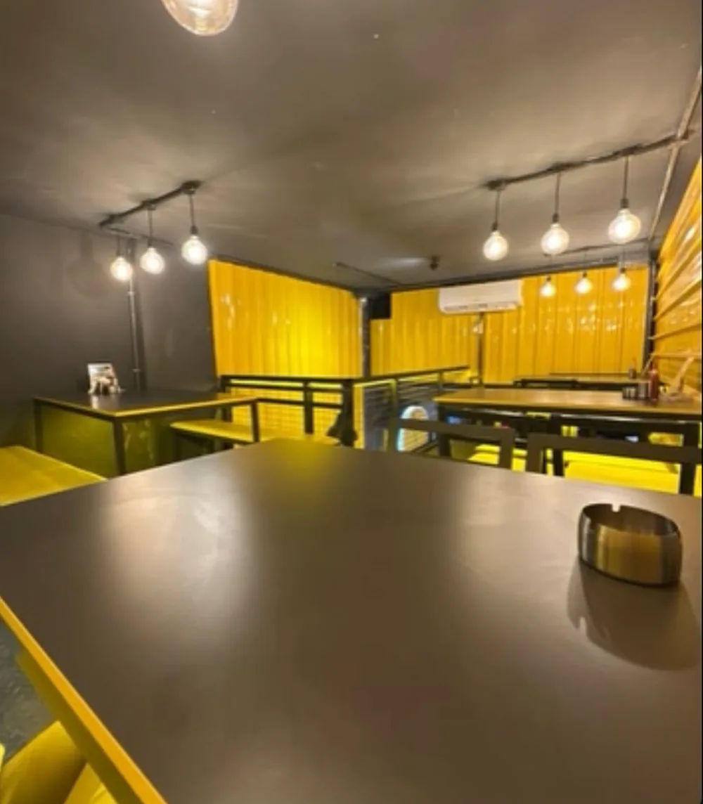 Upstairs dining room with pendant lights